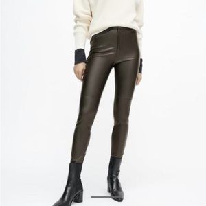Zara faux leather leggings khaki size medium